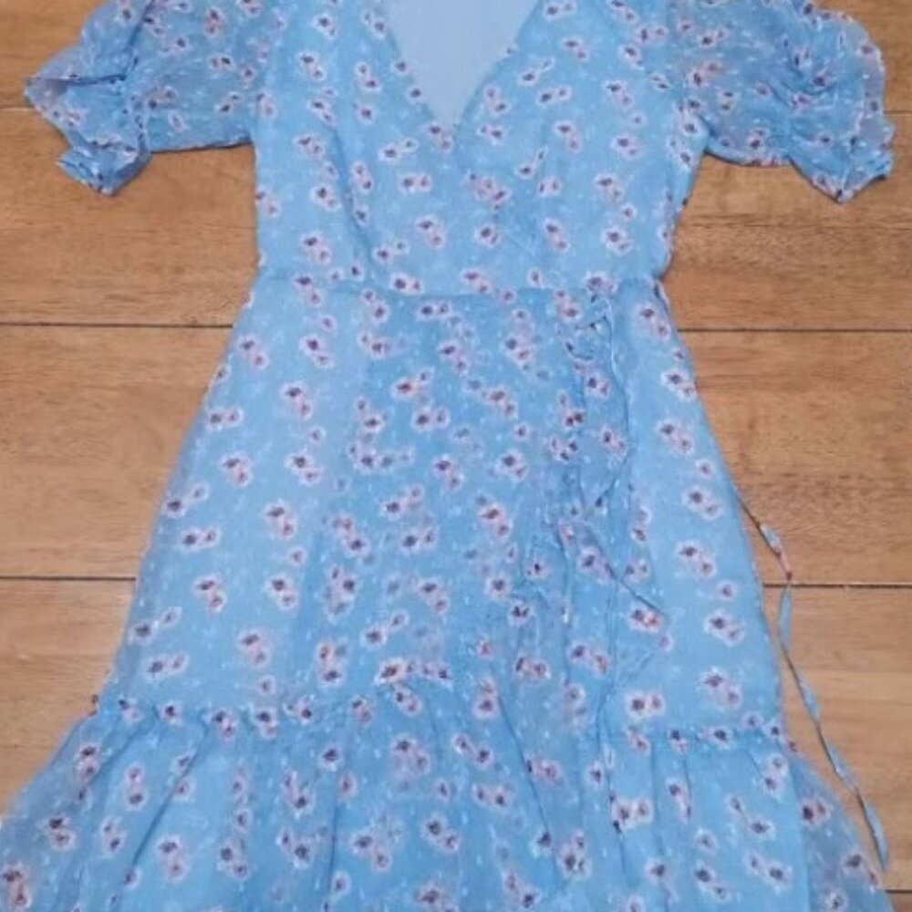 Code x Mode Floral Chiffon Ruffle Wrap Dress Size Small - Picture 2 of 5